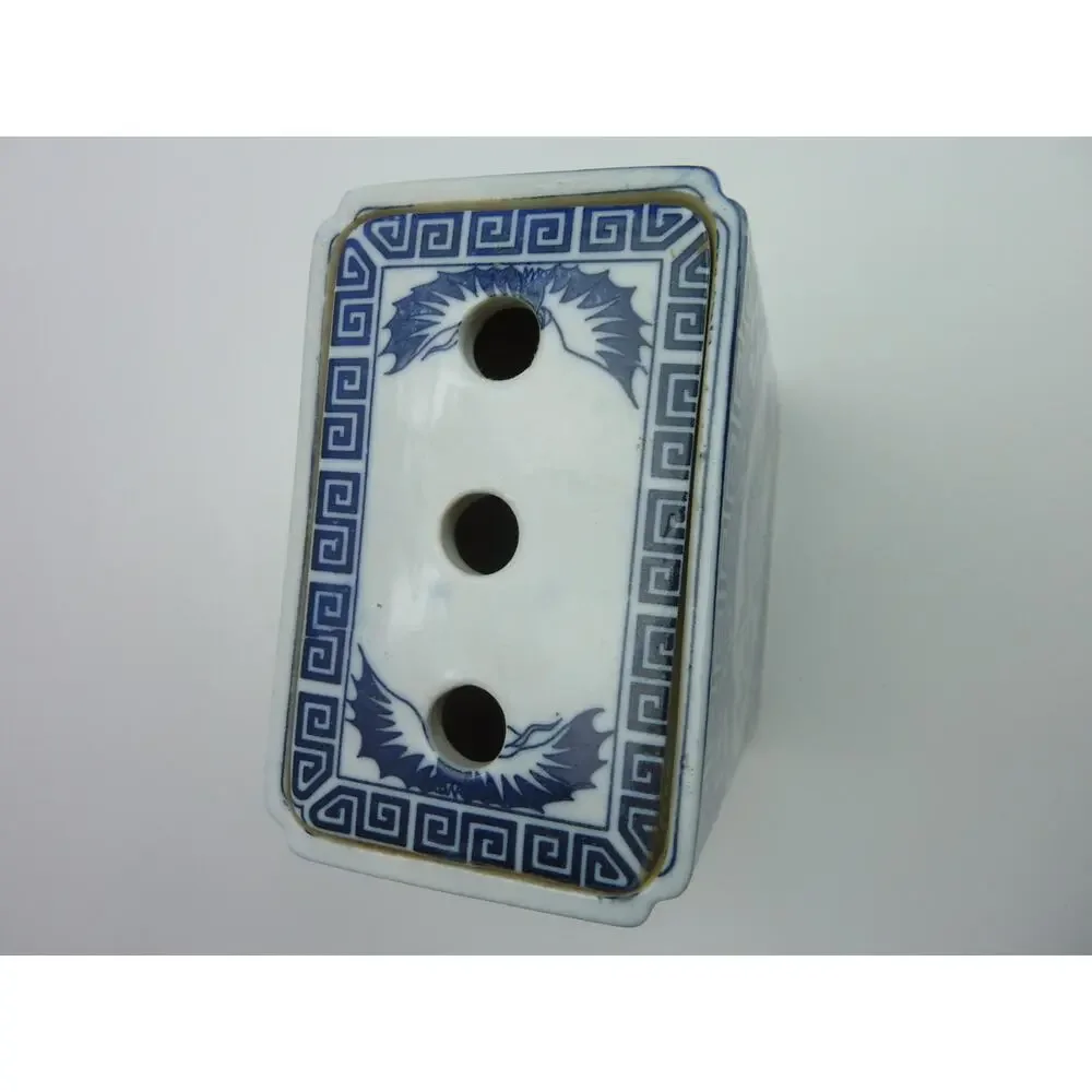 Vintage Chinese Ceramic Pot Foo Dog Lions Blue White Bud Vase Tea Caddy Jar